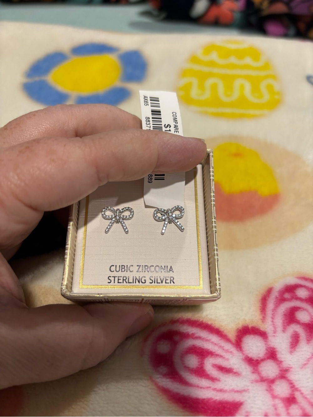 Sterling Silver Cubic Zirconia Bow Stud Earrings - Silver